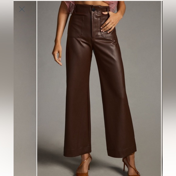 The Colette Cropped Wide-Leg Pants by Maeve: Faux-Leather Edition Brown Size 29 - Picture 3 of 9